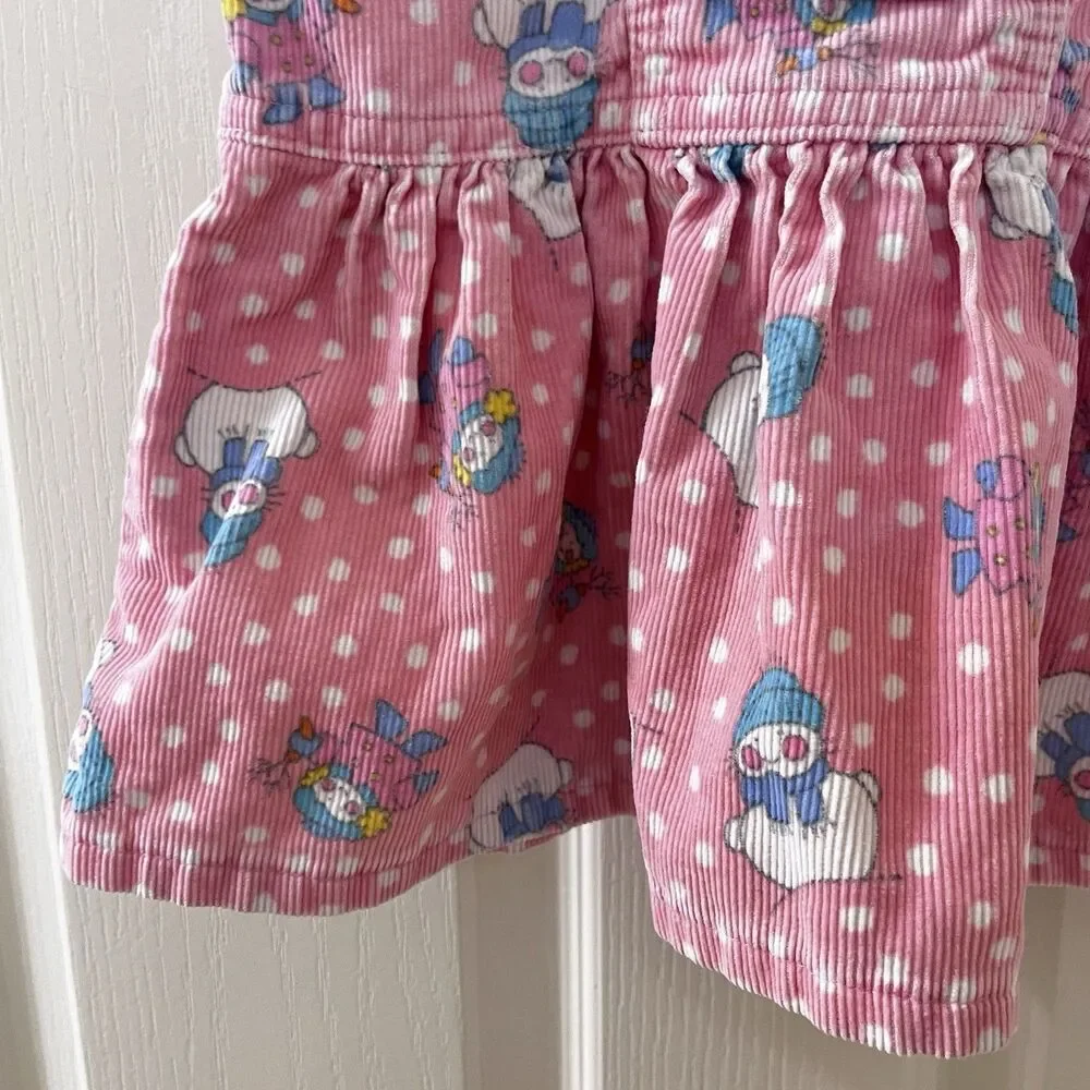 Vintage Oshkosh B'Gosh Pink Corduroy Snowman Overall Dress USA Girls 18 Months